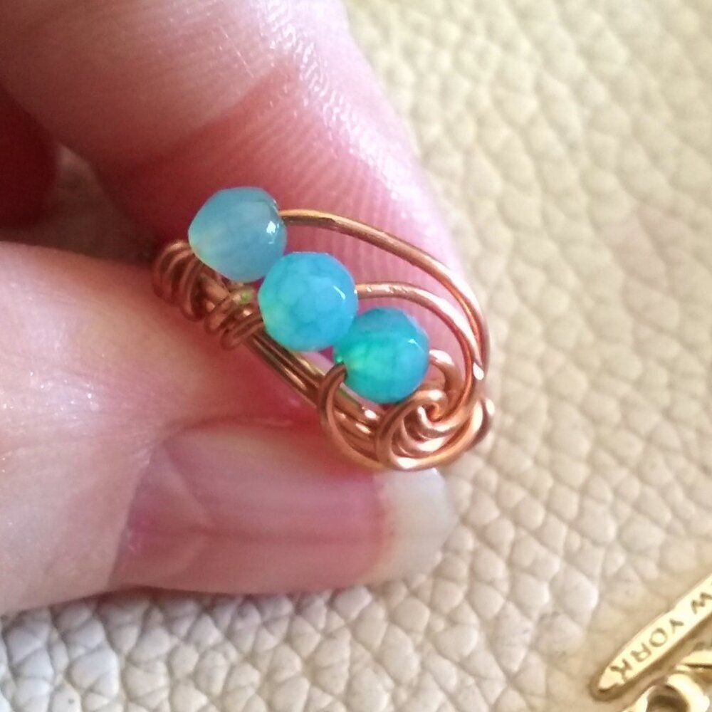 Size 6 ~ Beautiful Medium Blue Agate Swirled Copper Ring ~ Playful Boho Vibes!